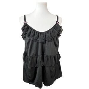Cacique Black Ruffle Cami/Chemise Top Size 14/16